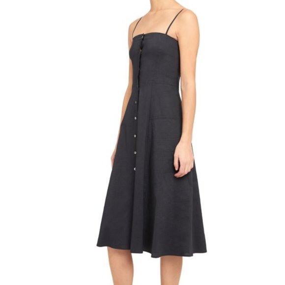 NWT $520 Theory Kayleigh Button Midi Dress with Pockets - Linen Blend, Black, 10 - Picture 3 of 6